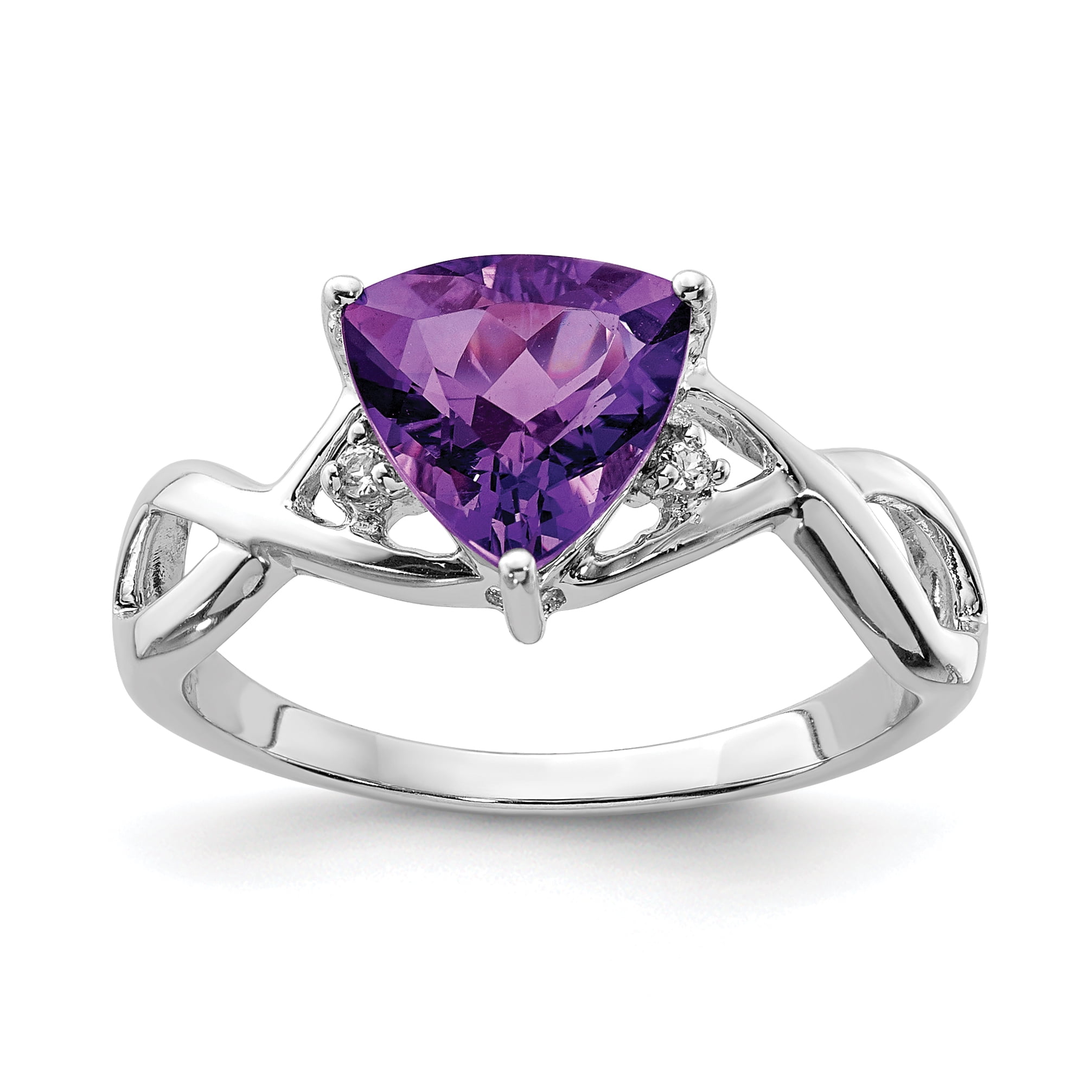 Amethyst /& White Topaz Ring 14K White Gold Over Solid Sterling Silver Band