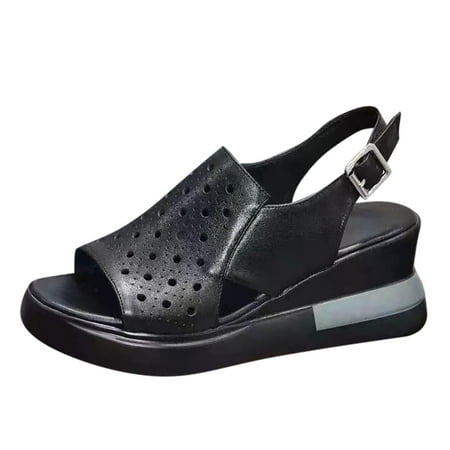 

Puawkoer Women’s Summer Platform Wedge Heel Sandals Comfortable Leather Sandals Peep Toe Wedges