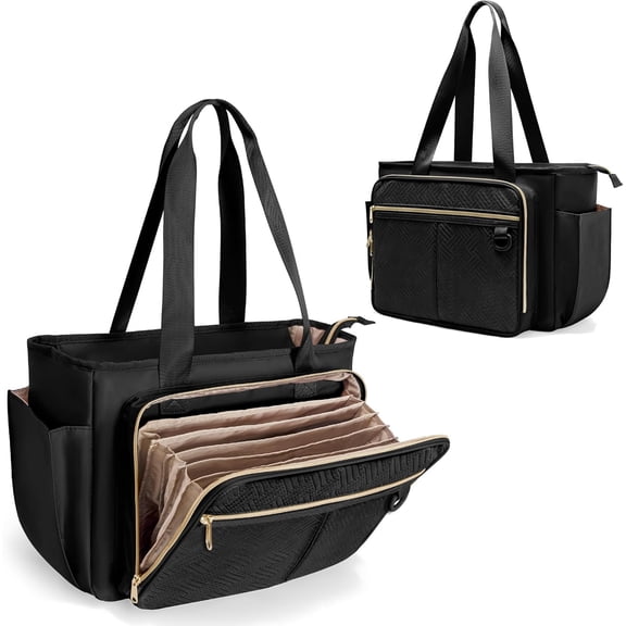 Teacher Tote Bag with Accordion File Organizer Pocket, Large Teacher Work Utility Bag for Women, Black( Design)