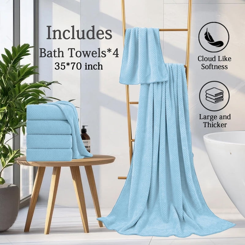 Blue Bath Towels, 4 Pack Oversized Bath Sheet Towels by Muddy Cat Home - 600 GSM, Ultra Soft