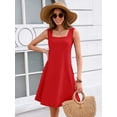 thumbnail image 2 of Women's Summer Square Neck Sleeveless Dress with Pockets, Red Casual A-Line Mini Sundress, Beach Vacation Tank Dress, Size M, 2 of 7