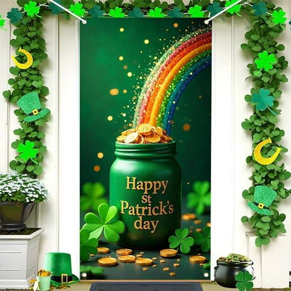St. Patrick's Day Door Curtain, Festive Party Decor, 60x80 Inches, Green & Gold Accents, for Large Events, Garden Entrance, Holiday Themed Backdrop, Vibrant Fabric, Indoor Outdoor Use Hzhnb