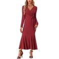 thumbnail image 1 of Vestidos largos ajustados Inspire Chic con cinturón, vestido de cola de pez sexy de longitud hasta el suelo, rojo, 2XL, 1 of 6