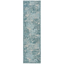 SAFAVIEH Courtyard Emma Floral Indoor/Outdoor Runner, 2'3" x 8', Grey/Aqua