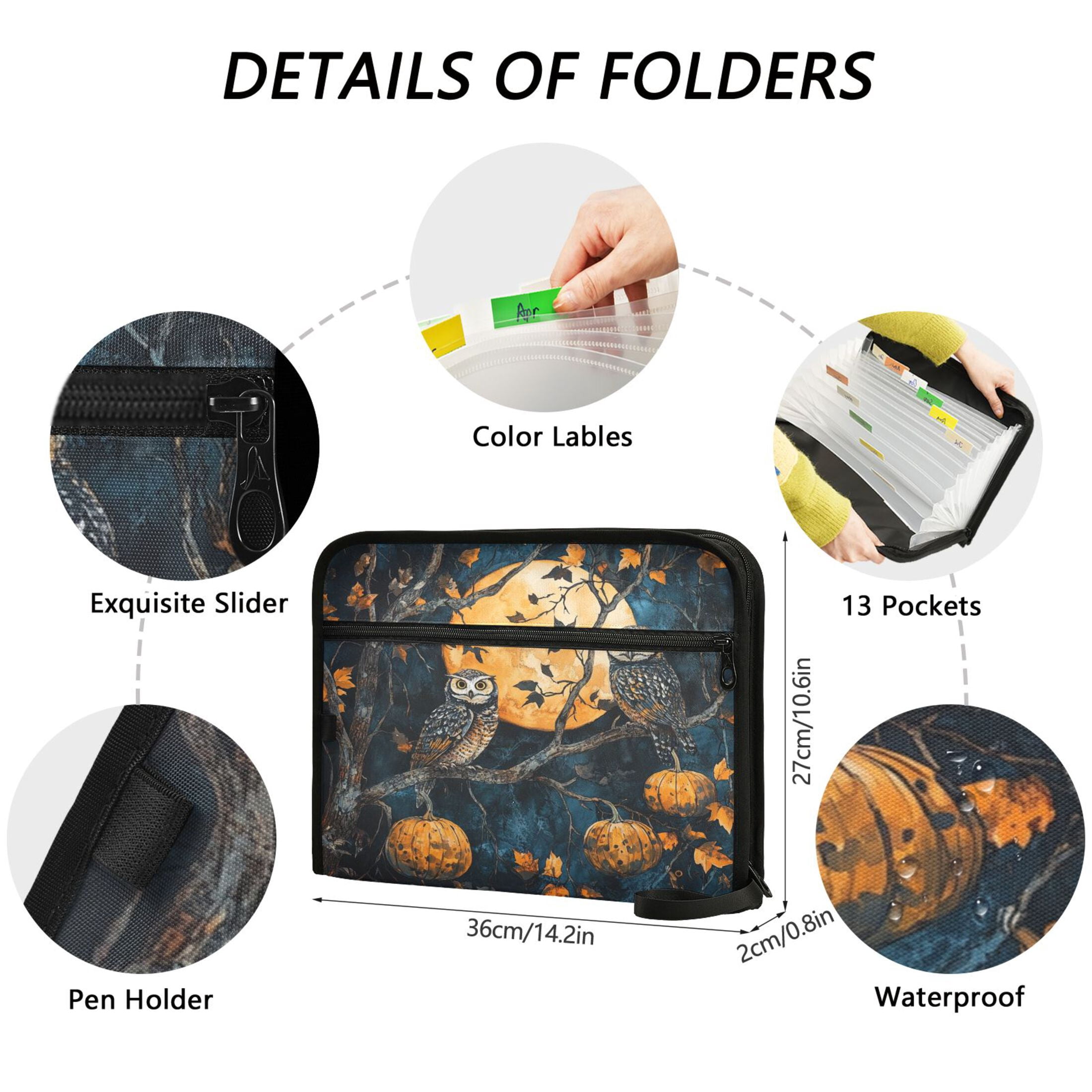 WOBOGO Midnight Owls Expanding File Folder Letter Size Accordion Filing Organizer 13 Pocket Separate Organ Pocket