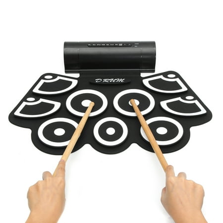 9 Key Electronic USB Portable Foldable Roll-Up Drum Pad Kit + Built-in Speakers Pedals