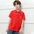 thumbnail image 2 of XUELUO Boys Athletic Shirts Summer Solid Color Lapel Button Down Short Sleeve With Pocket Casual Tops Tshirts Outwear,Red,13-14 Years, 2 of 4