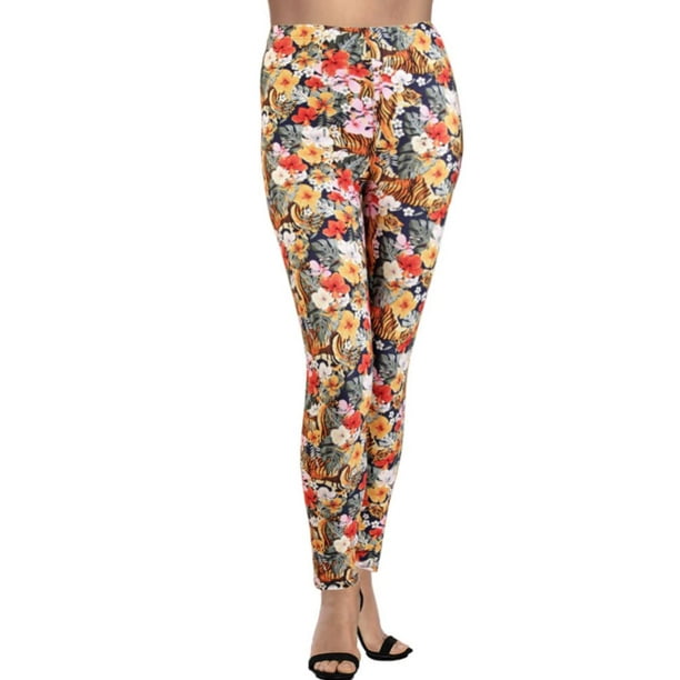 LAVRA Women's Plus Size Graphic Print Fashion Leggings-Floral Tiger