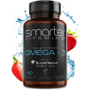 SmarterVitamins TRIPLE STRENGTH BRAIN SUPPORT OMEGA 3 FISH OIL, Strawberry Flavor, Burpless, Tasteless, 2000mg, TRIPLE DHA EPA BRAIN OMEGA'S, Joint Support, made with AlaskOmega®, Heart Support