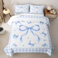 thumbnail image 2 of Manfei Light Blue Bows Checkered Print Bed Spread Queen for Girls, Cute Ribbon Bows Queen Coverlet Set, 2 of 7