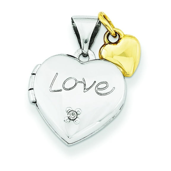 Lockets Sterling Silver Rhodium-plated w/Gold-plated Dia w/ Charm Heart Locket