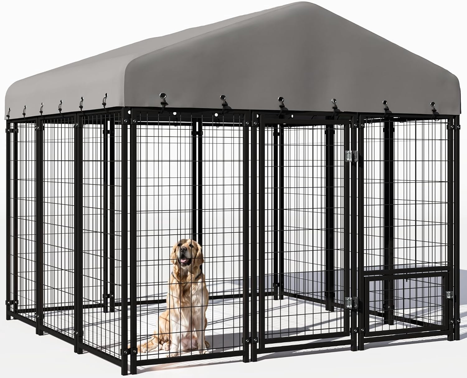 73"x70"x65" Dog Kennel Outside, Large Outdoor Dog Kennel with Feeding Door and Double Lock, Heavy-Duty Weatherproof Dog Cage and Dog Fence with Roof, Dog House Outdoor for Large Dogs, Easy Assembly