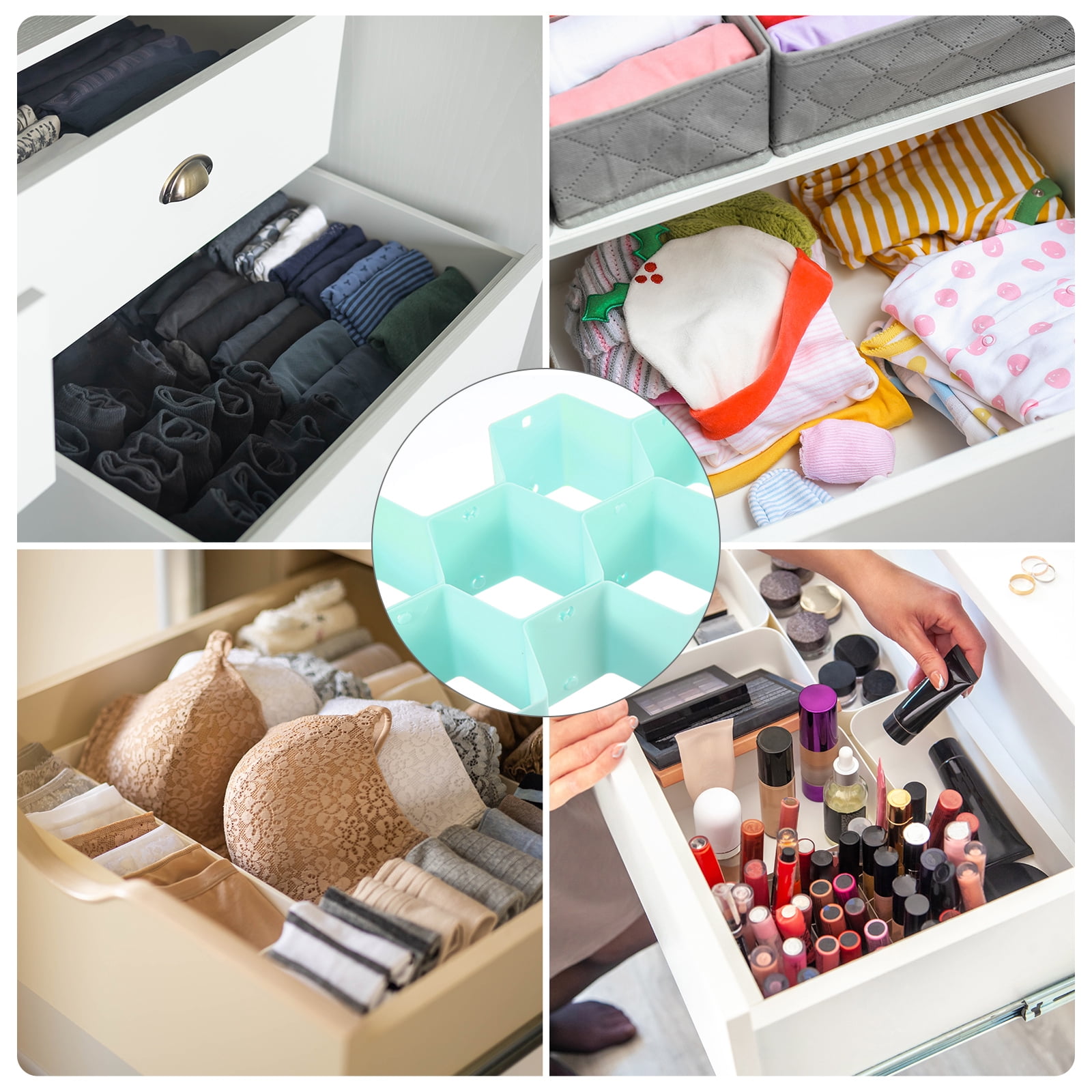 Unique Bargains Plastic Adjustable Drawer Organizer Underwear Belt Socks Blue