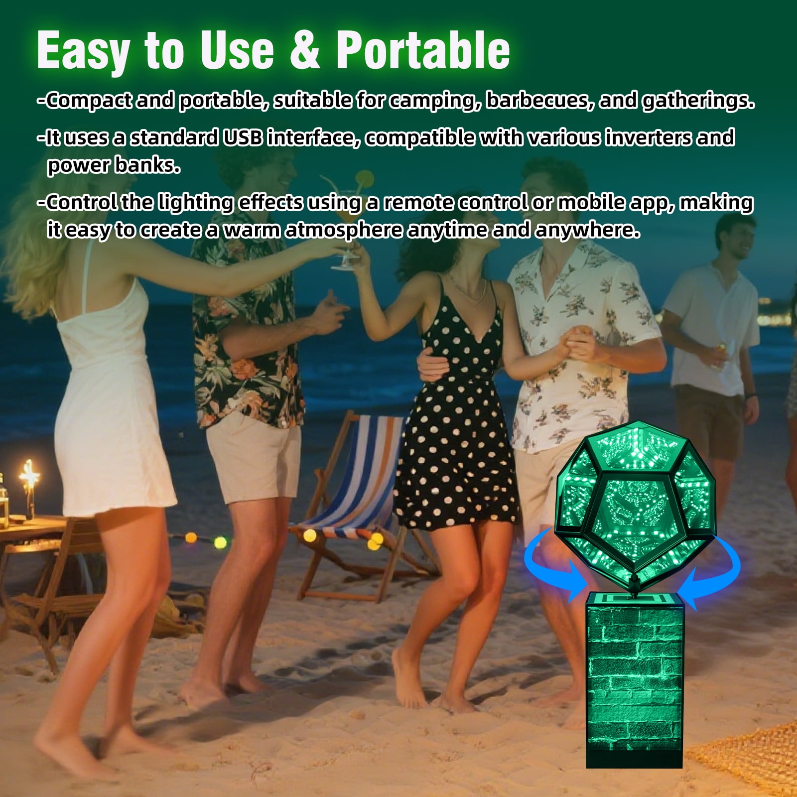 Upgraded Rotatable Infinity Mirror Light Cool LED Changing Night Light Dodecahedron Lights with Music Sync Function for USB Power Supply for Computer Game Table Birthday Gift