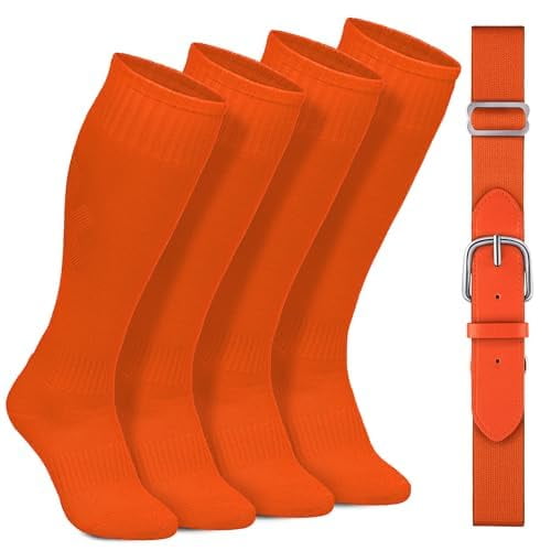Gnodio 2 Pairs Baseball Socks and Belt Cotton Adjustable Youth Baseball Softball Socks Belt for Boys Girls