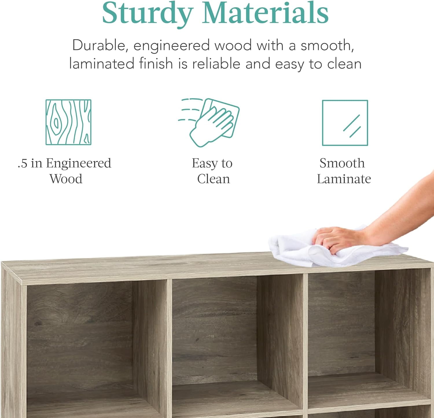 HJTER 6-Cube Storage Organizer, 13.5in Shelf Opening, Bookcase, Display Shelf, Customizable w/ 3 Removable Back Panels – Greige