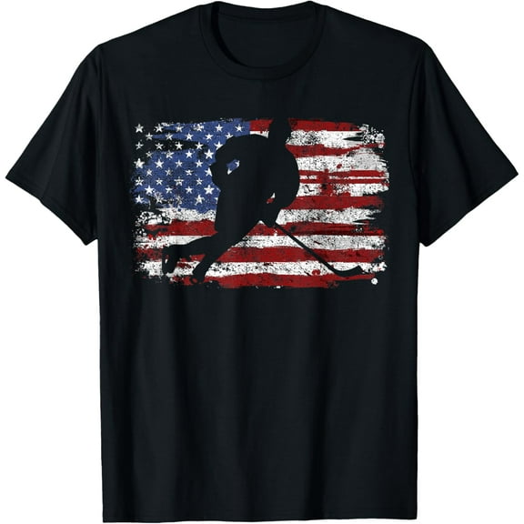 Ice Hockey Player USA American Flag 4th of July Gift T-Shirt