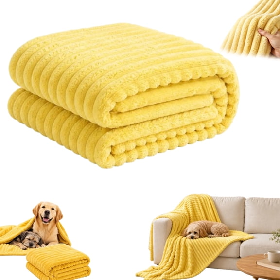 Emotional Support Blanket Yellow for Dogs and Cats, Plush Ribbed Throw (S) | Double-Sided Ribbed Flannel, Soft Cozy Machine-Washable Throw for Couch, Crate, Bed and Travel, Available in Four Sizes
