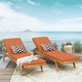 thumbnail image 2 of GDF Studio Larimore Outdoor Acacia Wood Armless Adjustable Chaise Lounge with Cushions, Set of 2, Teak and Orange, 2 of 7