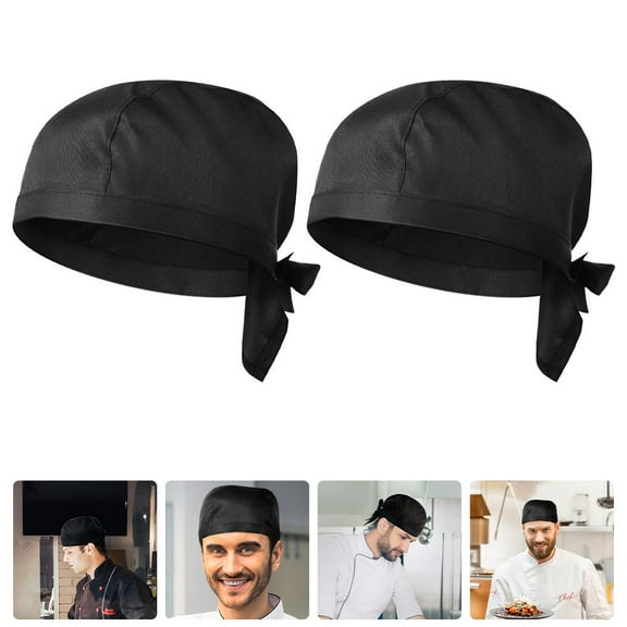 Omeite Restaurant chef hat turban hat male and female waiter ribbon hat (black 2pcs)