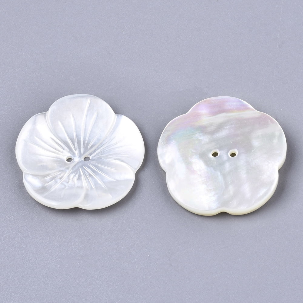 10pcs 2-Hole White Shell Mother of Pearl Shell Buttons Flower Seashell color 27x27.5x4mm Hole: 1.4mm