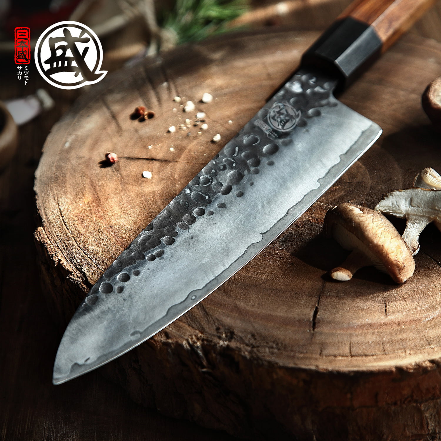 Mitsumoto Sakari 8 inch Japanese Gyuto Chef Knife, Professional Hand Forged Kitchen Chef Knife, 3 Layers 9CR18MOV High Carbon Meat Sushi Knife