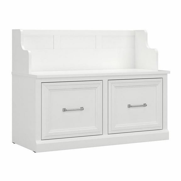 Pemberly Row 40W Entryway Bench with Doors in White Ash - Engineered Wood