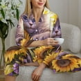 thumbnail image 6 of Honeii Daisy Sunflower Lazy Cat print Women's Pajama Sets Long Sleeve Button Down Sleepwear Nightwear Soft Pjs Lounge Sets-Large, 6 of 7