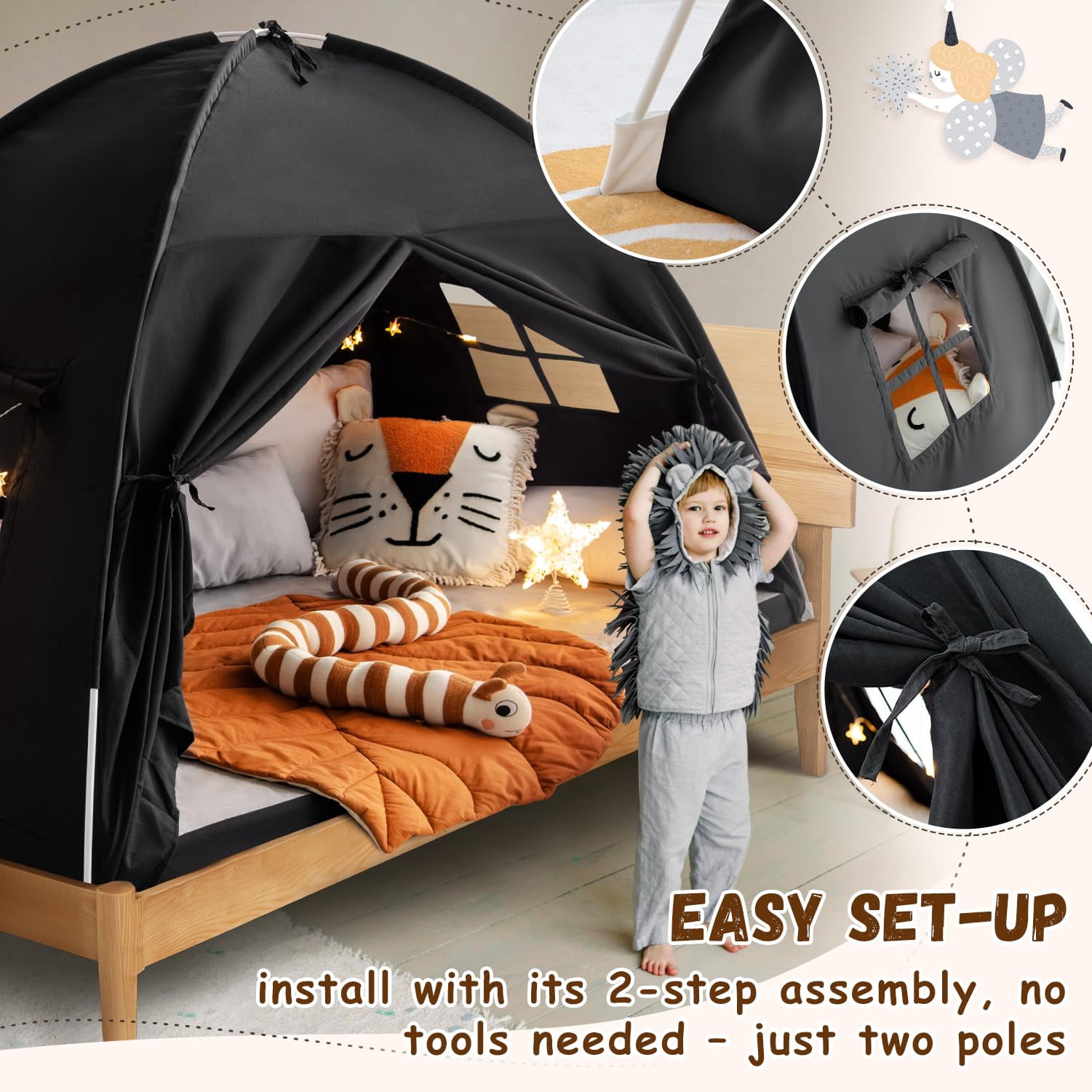 Full Size Bed Bunk Tents Dream Tent On Space Blackout Sleeping Indoor Floor Portable Drafty Playhouse For Girl Birthday House Gift