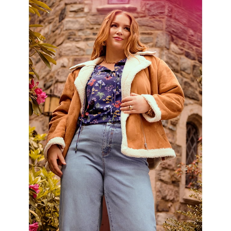Plus size faux suede moto jacket cheap
