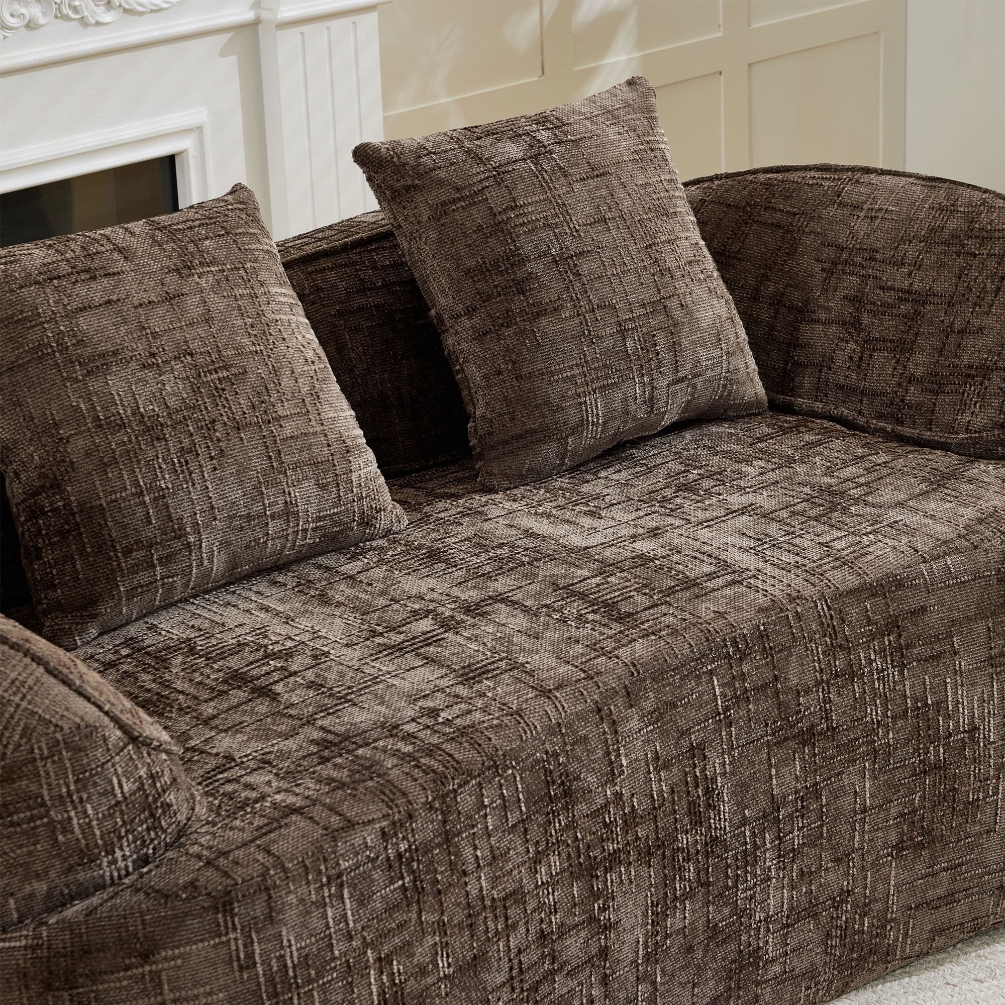 MAYEERTY Curved Compressed Loveseat Sofa, Chenille 2-Seat Upholstered Couch with 2 Pillows, No-Assembly for Small Apartment Living Room Bedroom