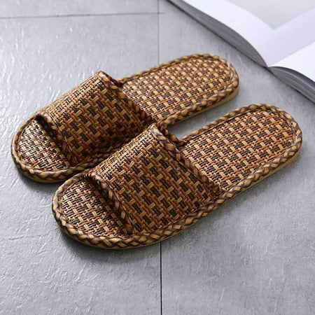 

Ediodpoh Spring and Summer Slippers Female Rattan Grass Woven Household Indoor Couples Soft Sole Silent Floor Linen Slippers Black 9.5