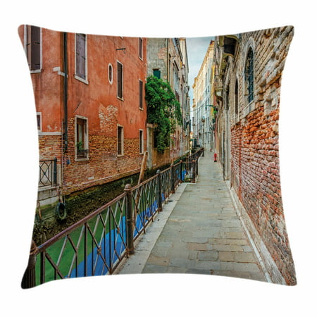 Venice Throw Pillow Cushion Cover, Empty Idyllic Streets of Venezia Travel Destination Romantic Vacation Old Buildings, Decorative Square Accent Pillow Case, 18 X 18 Inches, Multicolor, by