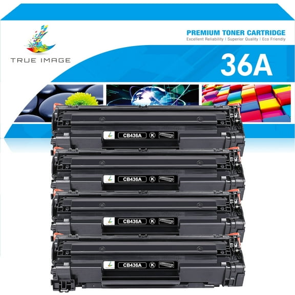 True Image 4-Pack Compatible Toner Cartridge for HP CB436A 36A LaserJet P1100 P1102W Pro M1132 M1210 M1130 M1217NFW MFP 1522NF M1550 Printer (Black)