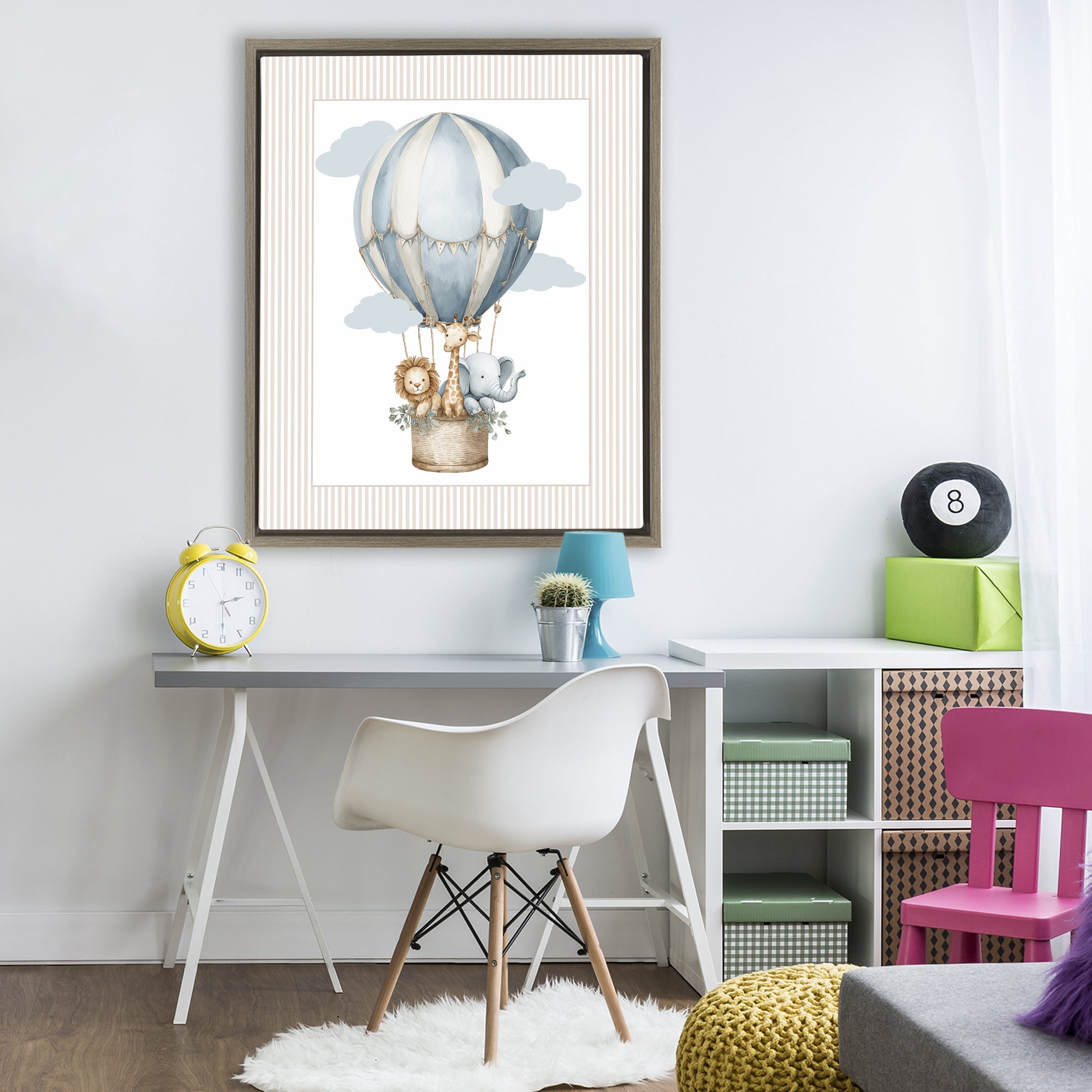 Stupell Industries Hot Air Balloon Animals Brown Framed Floater Canvas Wall Art, design by Christine Simpson Art