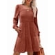 thumbnail image 1 of Vestido Estilo Babydoll Informal de Otoño con Cuello Cuadrado y Larga para Mujer. Rojo Ladrillo XL, 1 of 7