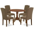 thumbnail image 2 of DLEN5-MAH-18 5Pc Round 42" Kitchen Table With Two 9-Inch Drop Leaves And Four Parson Chair With Mahogany Leg And Linen Fabric Dark Coffee, 2 of 10