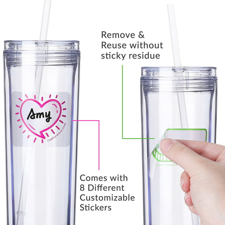 Cupture Skinny Acrylic Tumbler Cups with Straws - 18 oz, 8 Pack