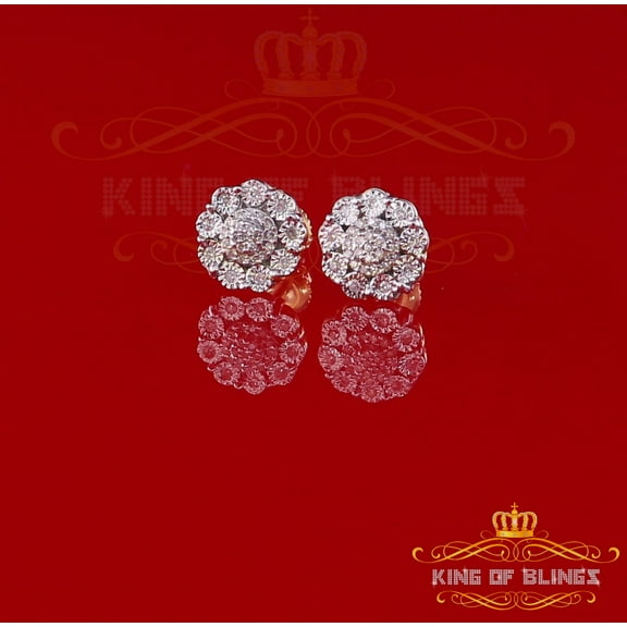 King of Bling's 10K Real Yellow Gold Real Diamond 0.15CT Men's/Women's Round Stud Micro Earring