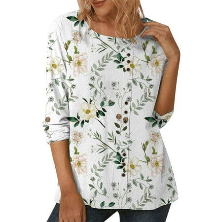 

HSMQHJWE Athletic Shirts Women Women T Shirts Loose Printed Shirt For Womens Casual Autumn Winter Long Sleeves Tops Round Neck Tee Tunic Flower Loose Side Blouse Women Pajama Top