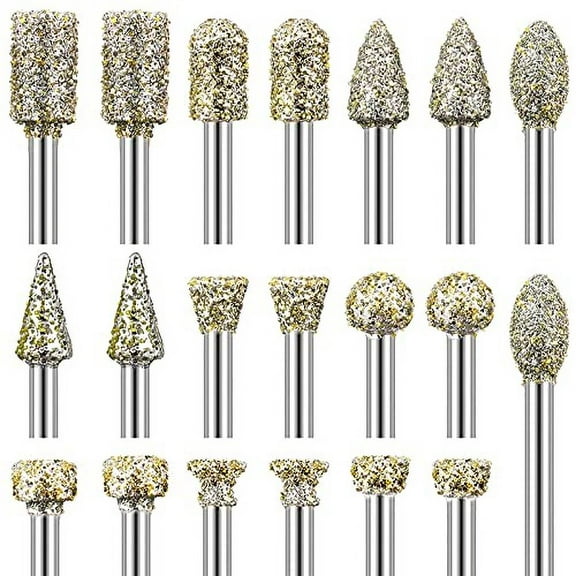 60 Grit Diamond Grinding Bits Compatible with Dremel Rotary Tool, 20 Pcs Stone Carving Diamond Drill Bits with 1/8 Inch Shank for Stone Carving, DIY Grinding, Polishing, Engraving$$Tools