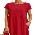 thumbnail image 3 of CHOK Women Short Sleeve A-Line Short Casual Pockets Linen Dress, 3 of 4