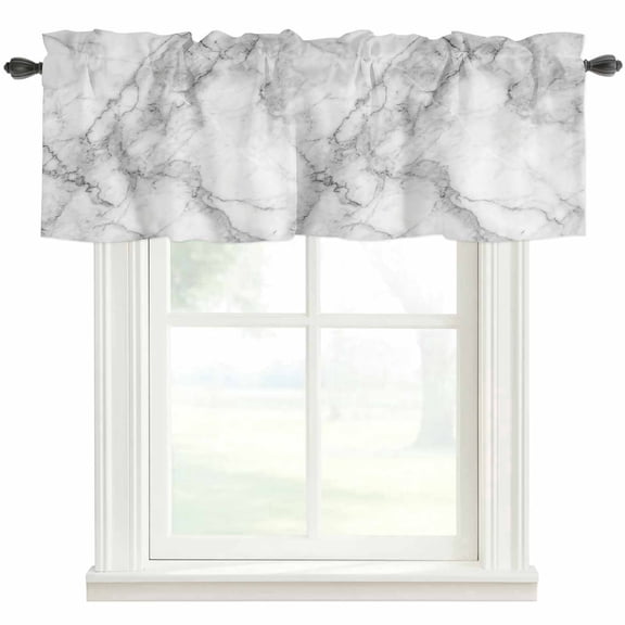 Gray Marble Farmhouse Short Window Curtain Valances, Modern Simple Gradient Abstract Patterned Rod Pocket Kitchen Valances for Living Room Bedroom Bathroom Cafe 42" x 12"