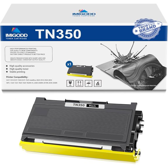 1-Pack TN350 Black Toner Cartridge Replacement for Brother High Capacity 3,000 Pages with DCP-7010 DCP-7020 DCP-7025 IntelliFax 2820 2910 2920 2850 MFC-7220 7225 7820 7420 7820N HL-2040 2040N Printer