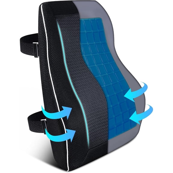 Gel Lumbar Support Pillow for Office Chair Car Gaming Chair Lower Back Pain Relief Back Support, Cooling Memory Foam Cushion for not stand the heat, 3D Mesh Cover Ergonomic Orthopedic Back Rest