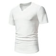 thumbnail image 2 of Penkiiy Mens Henley Shirts Slim Fit Short Sleeve Fashion Casual V Neck Top Shirts L White, 2 of 8