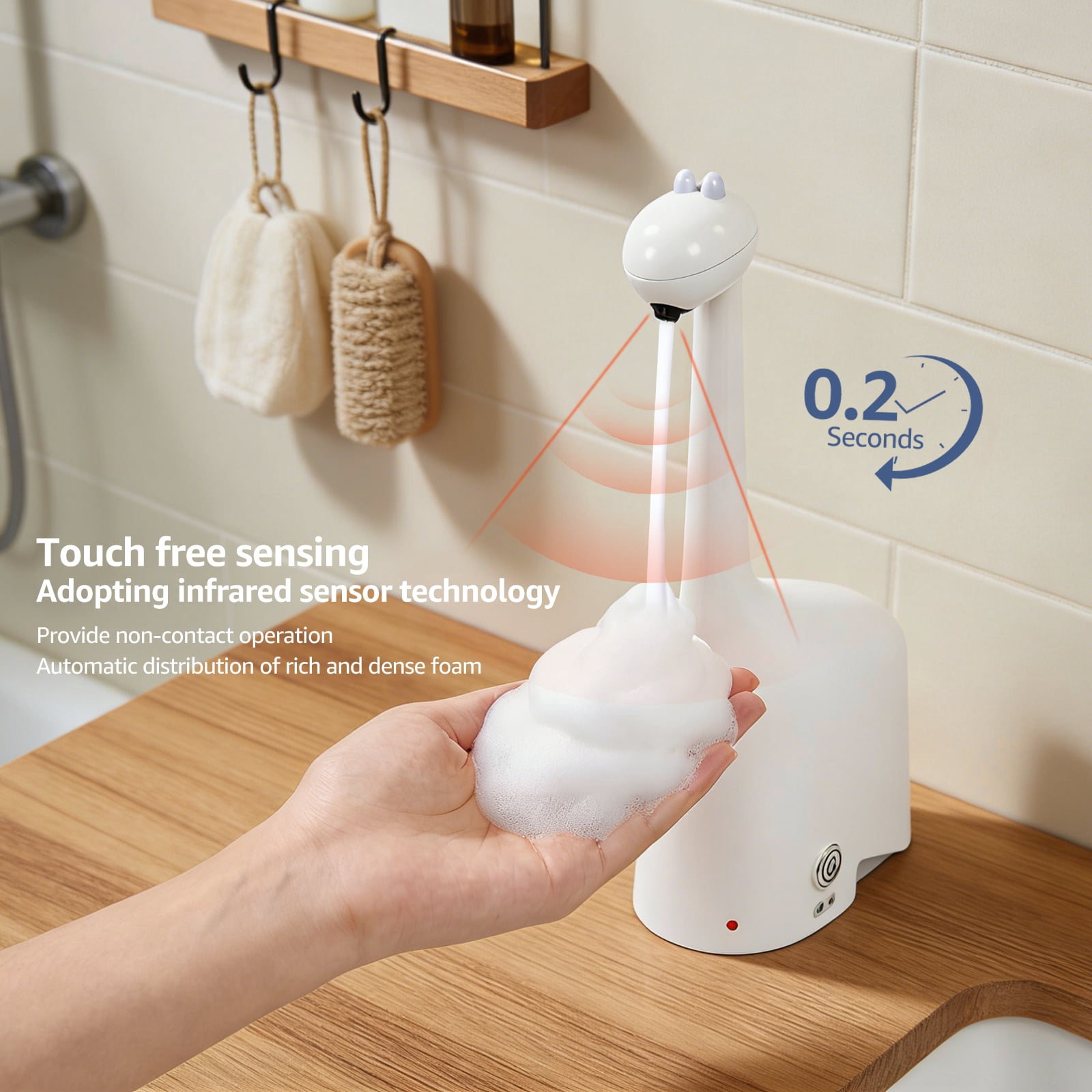 NUAHRHY Automatic Foaming Soap Dispenser, Giraffe Shaped 10oz Touchless Smart Dispenser, Whimsical Design Rechargeable with Infrared Sensor IPX5 Waterproof for Bathroom Kitchen, Unique Decor