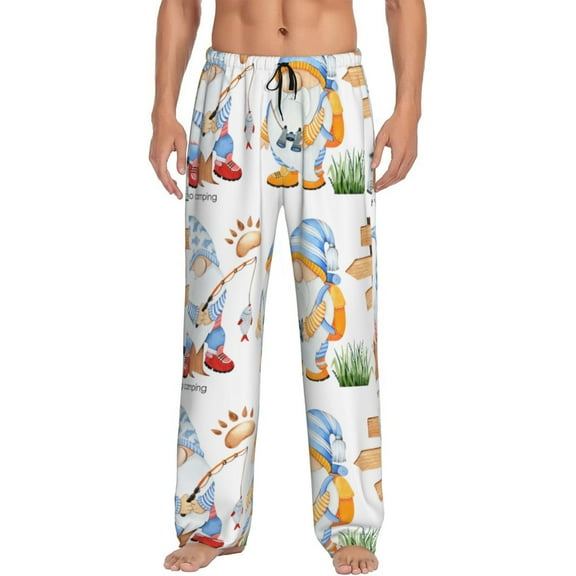 Vsdgher Gnome Camping Fishing Print Mens Pajama Pants Sleep & Lounge Pants, PJ Bottoms With elastic waistb and Pockets