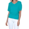 thumbnail image 2 of Womens Solid V-Neck Boat Neck Dolman Top with Side Shirring Drape Tunic Short Sleeve, 2 of 5