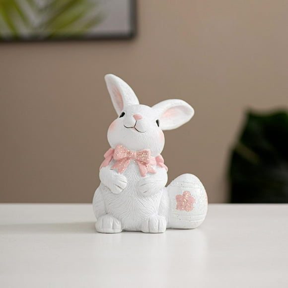 Easter Decor Ornaments, Easter Resin Bunny Embracing Easter Eggs Shaped Ornament White Cute Little Bunny Figurine Decora Home, Bunny Easter Decor(B)
